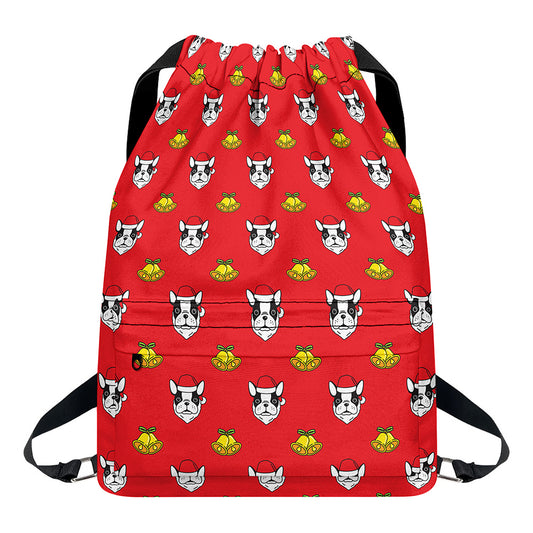 Christmas French Bulldog Santa Print Drawstring Backpack