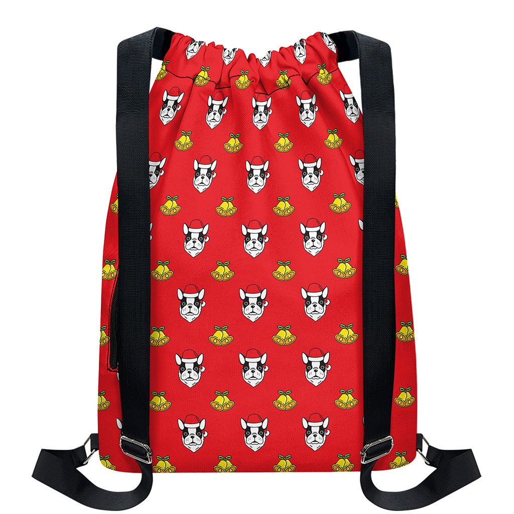 Christmas French Bulldog Santa Print Drawstring Backpack