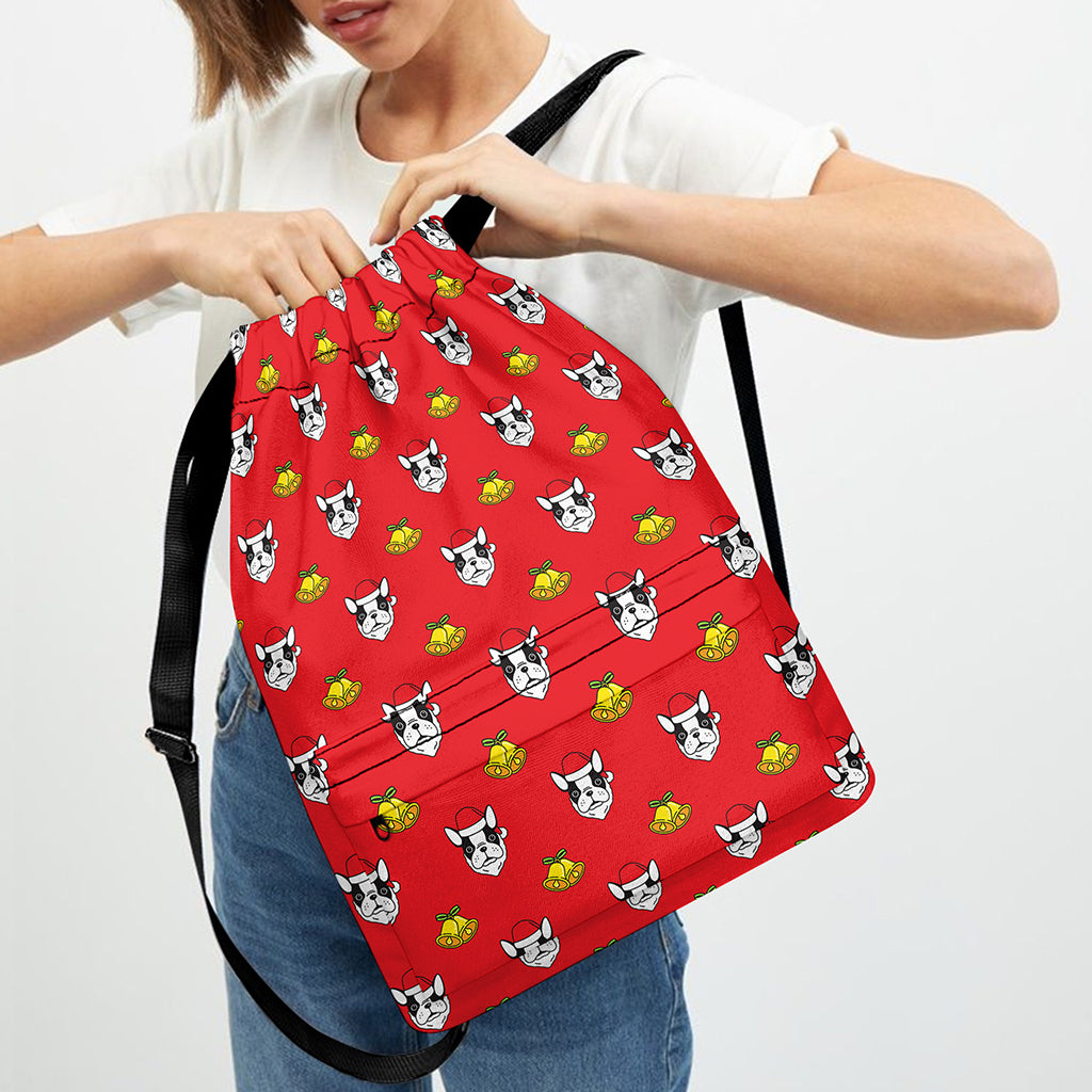 Christmas French Bulldog Santa Print Drawstring Backpack