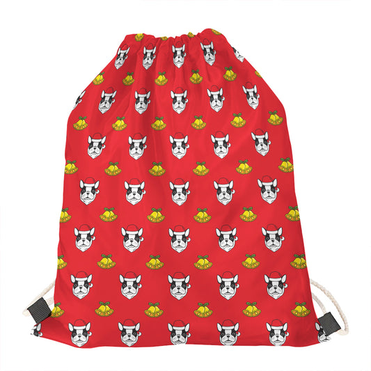 Christmas French Bulldog Santa Print Drawstring Bag