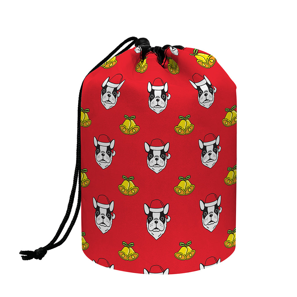 Christmas French Bulldog Santa Print Drawstring Makeup Bag