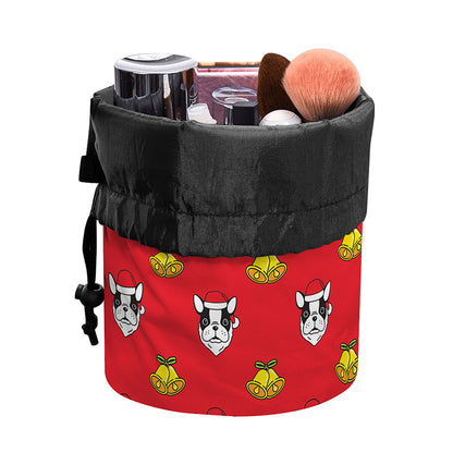 Christmas French Bulldog Santa Print Drawstring Makeup Bag