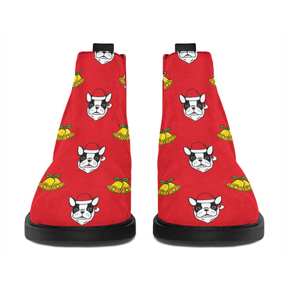 Christmas French Bulldog Santa Print Flat Ankle Boots
