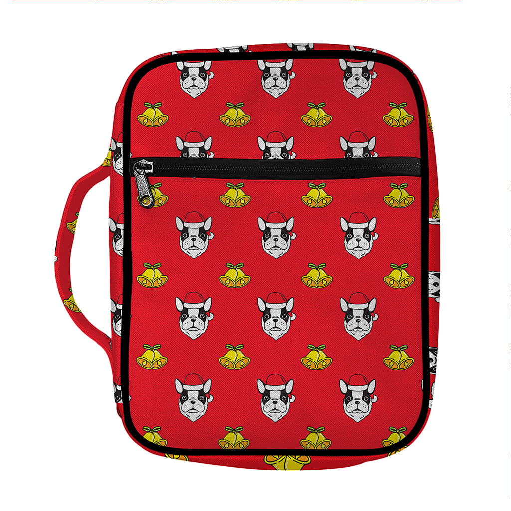 Christmas French Bulldog Santa Print Front Pocket Bible Bag
