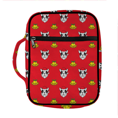 Christmas French Bulldog Santa Print Front Pocket Bible Bag