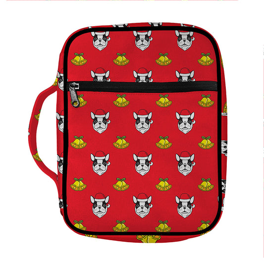 Christmas French Bulldog Santa Print Front Pocket Bible Bag