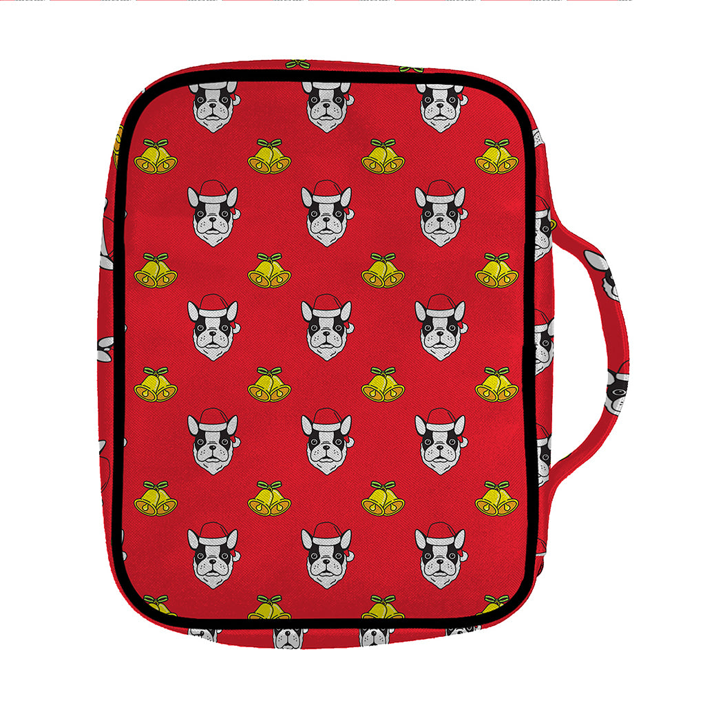 Christmas French Bulldog Santa Print Front Pocket Bible Bag