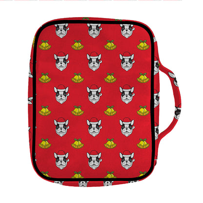 Christmas French Bulldog Santa Print Front Pocket Bible Bag