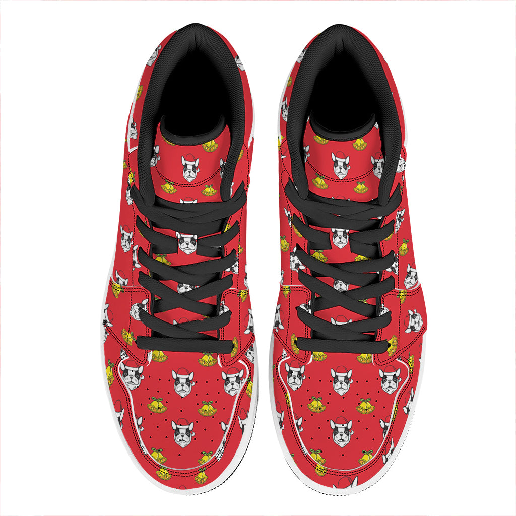 Christmas French Bulldog Santa Print High Top Leather Sneakers