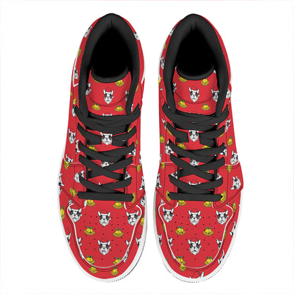 Christmas French Bulldog Santa Print High Top Leather Sneakers