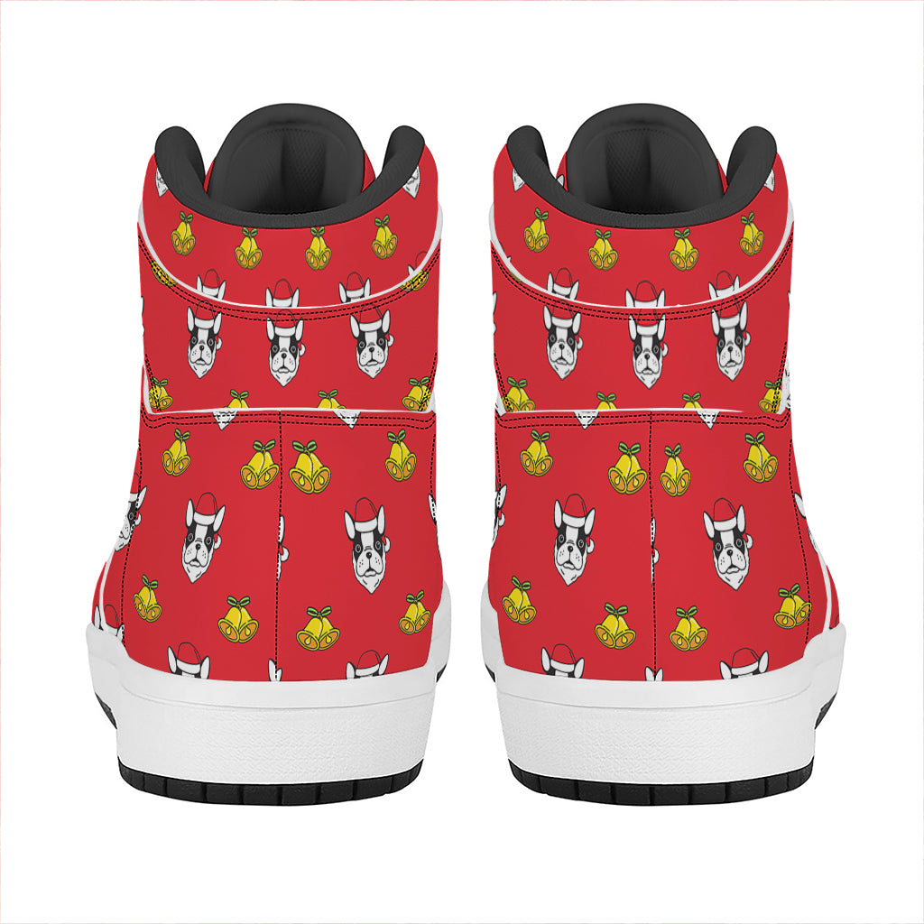 Christmas French Bulldog Santa Print High Top Leather Sneakers