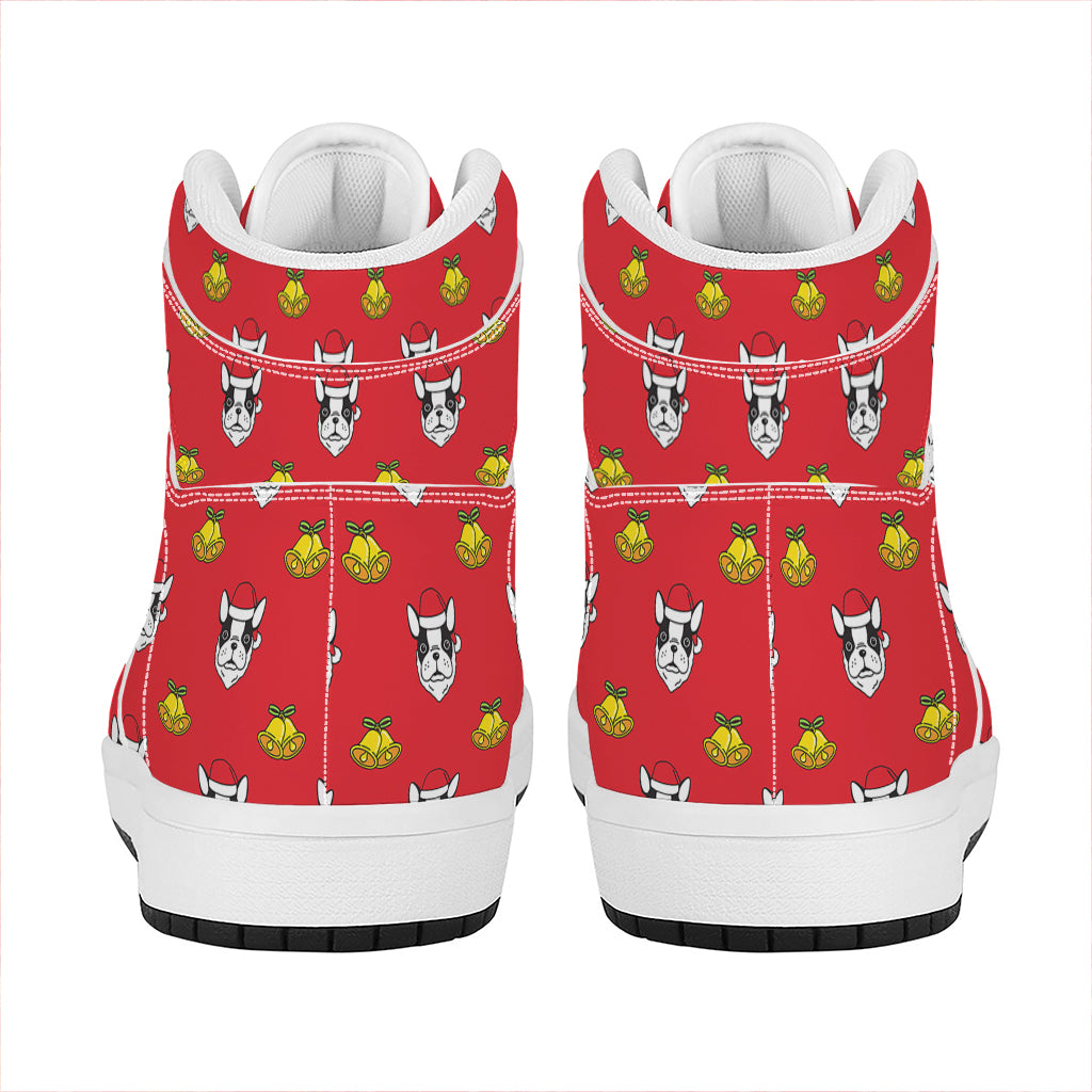 Christmas French Bulldog Santa Print High Top Leather Sneakers