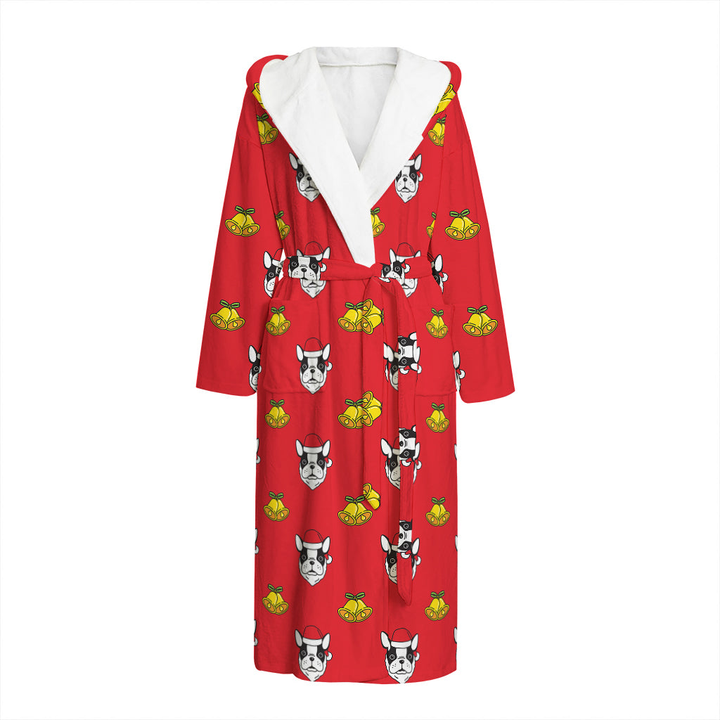 Christmas French Bulldog Santa Print Hooded Bathrobe