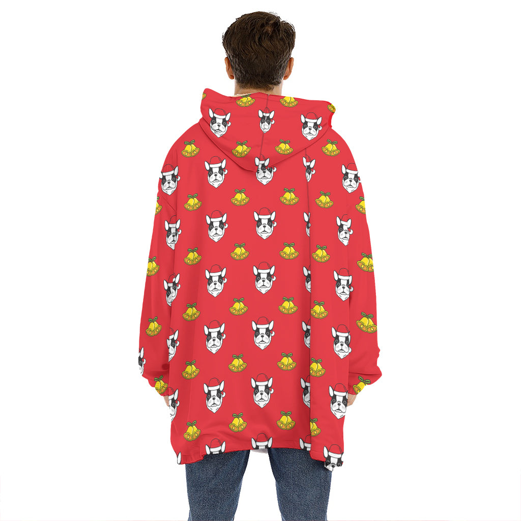 Christmas French Bulldog Santa Print Hoodie Blanket