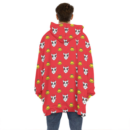Christmas French Bulldog Santa Print Hoodie Blanket