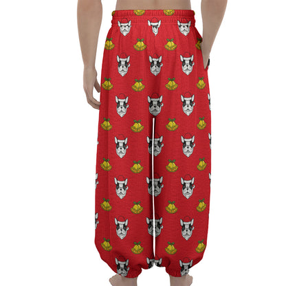 Christmas French Bulldog Santa Print Lantern Pants