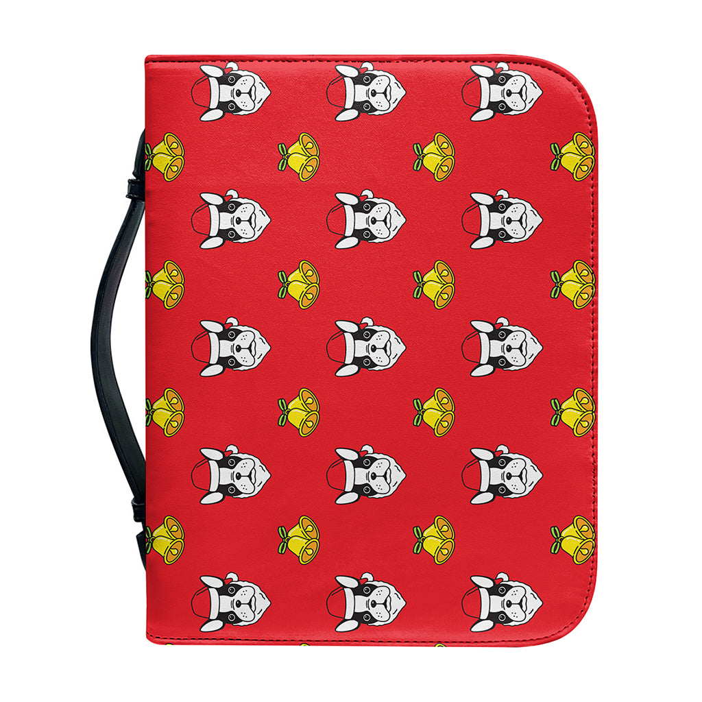 Christmas French Bulldog Santa Print Leather Bible Cover