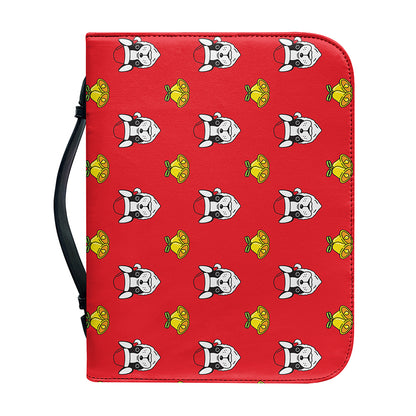 Christmas French Bulldog Santa Print Leather Bible Cover