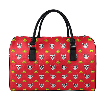 Christmas French Bulldog Santa Print Leather Duffle Bag