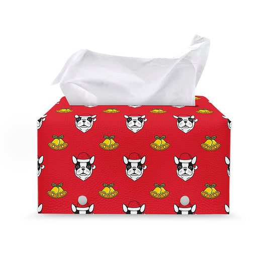 Christmas French Bulldog Santa Print Leather Tissue Box Cover