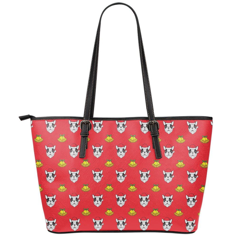 Christmas French Bulldog Santa Print Leather Tote Bag