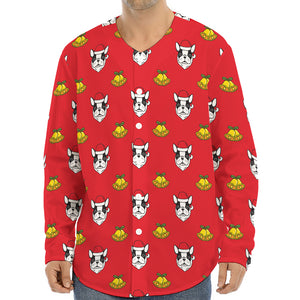 Christmas French Bulldog Santa Print Long Sleeve Baseball Jersey