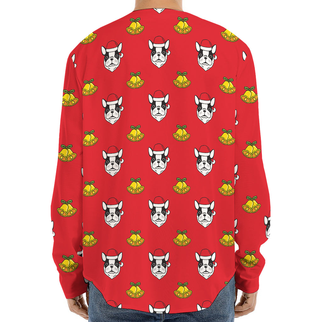 Christmas French Bulldog Santa Print Long Sleeve Baseball Jersey