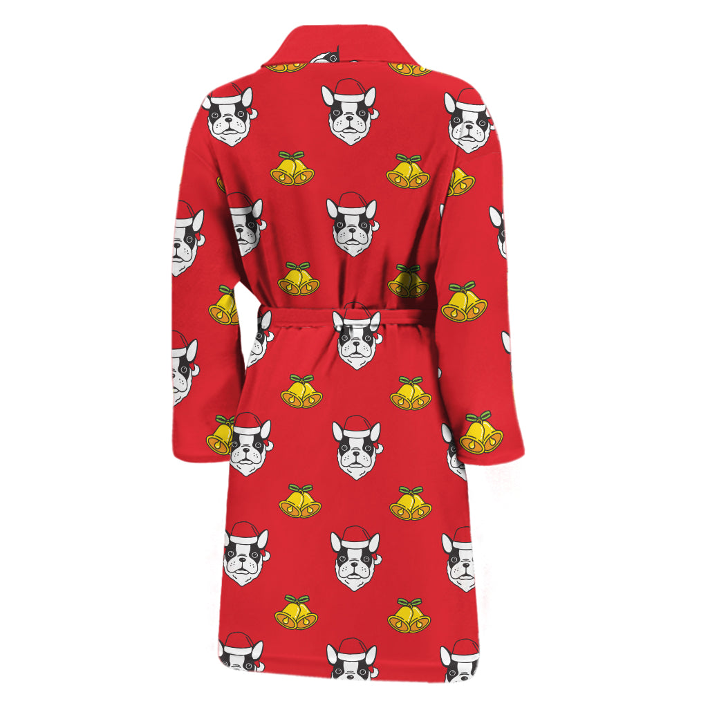 Christmas French Bulldog Santa Print Men's Bathrobe