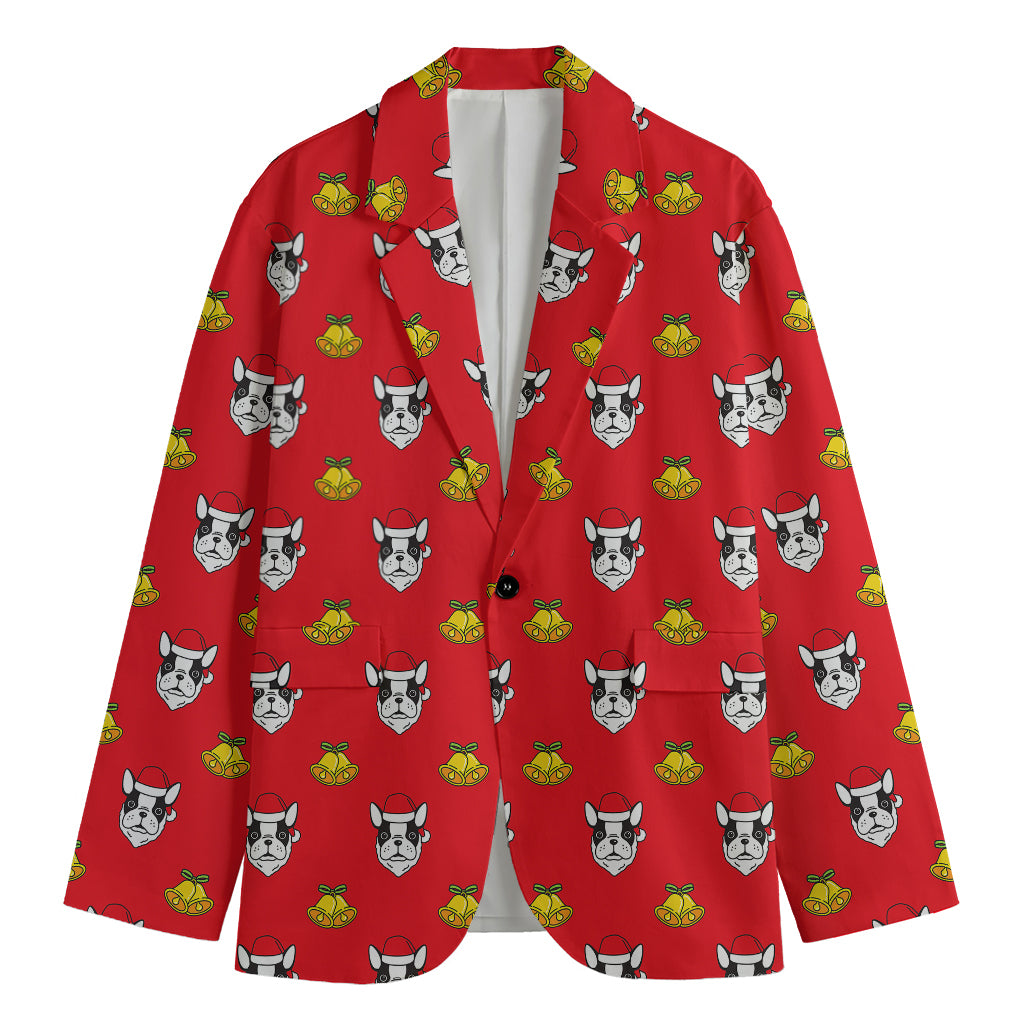 Christmas French Bulldog Santa Print Men's Blazer