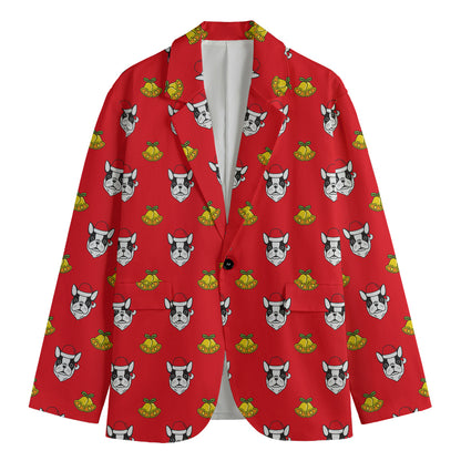 Christmas French Bulldog Santa Print Men's Blazer