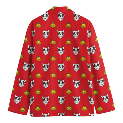 Christmas French Bulldog Santa Print Men's Blazer