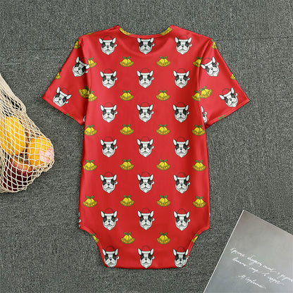 Christmas French Bulldog Santa Print Men's Bodysuit