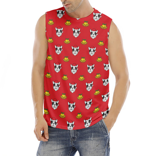 Christmas French Bulldog Santa Print Men's Fitness Tank Top