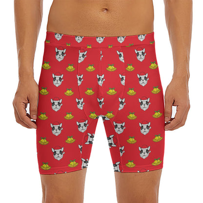 Christmas French Bulldog Santa Print Men's Long Boxer Briefs