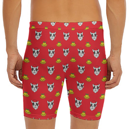 Christmas French Bulldog Santa Print Men's Long Boxer Briefs