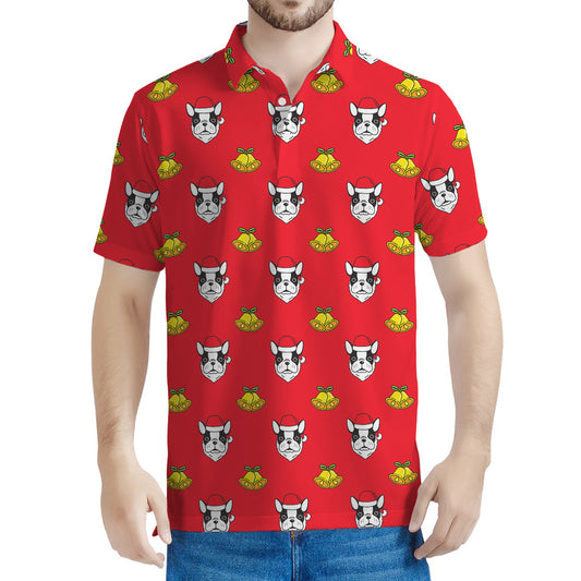 Christmas French Bulldog Santa Print Men's Polo Shirt