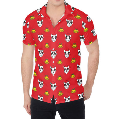 Christmas French Bulldog Santa Print Men's Shirt