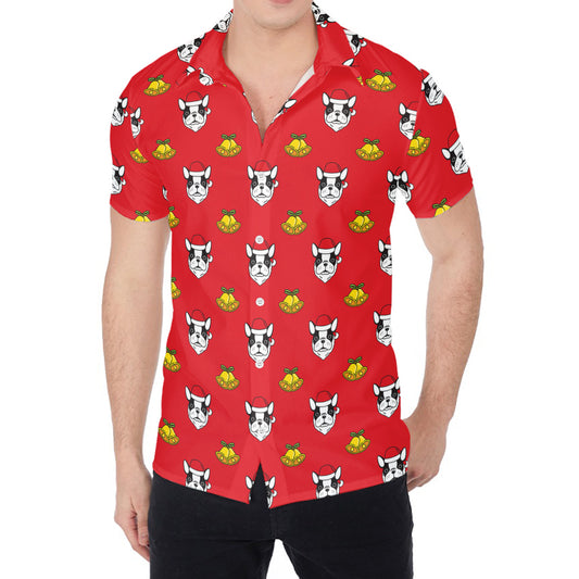 Christmas French Bulldog Santa Print Men's Shirt