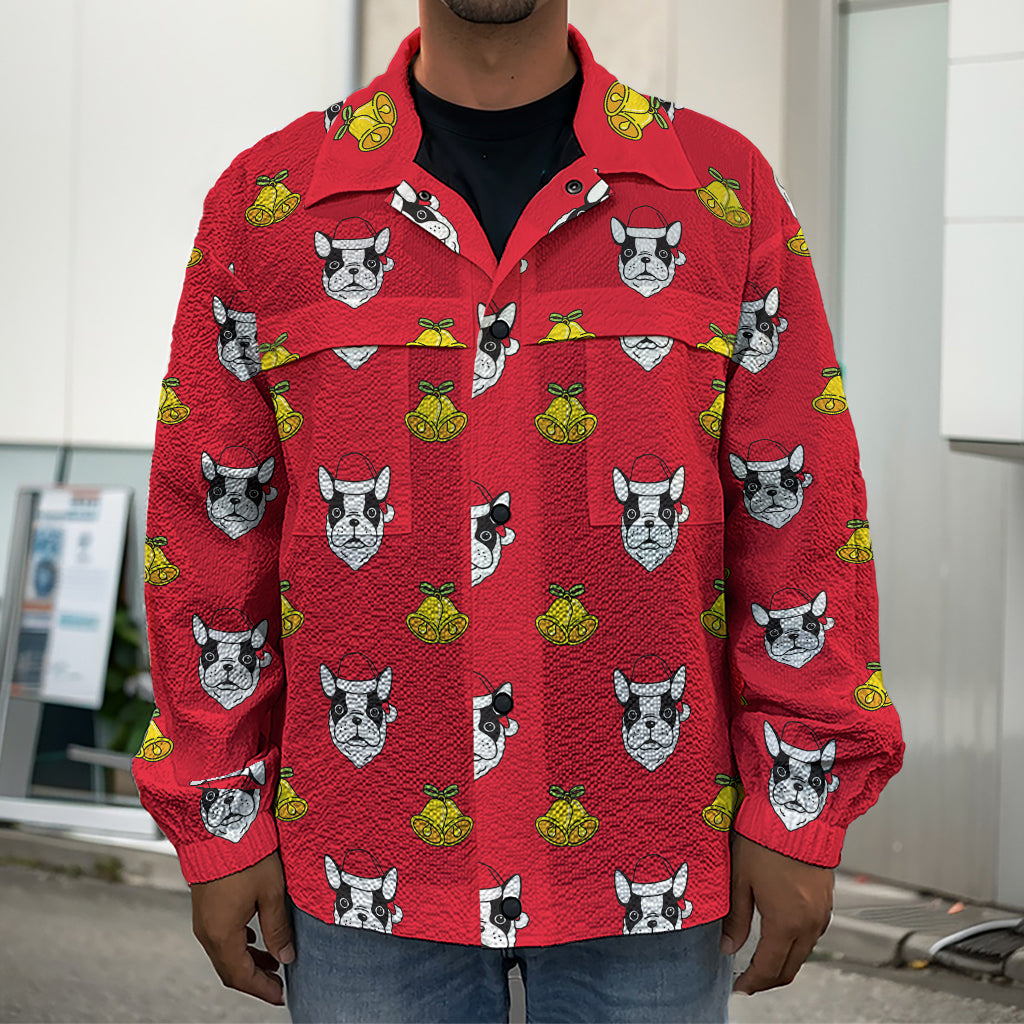 Christmas French Bulldog Santa Print Men's Shirt Jacket