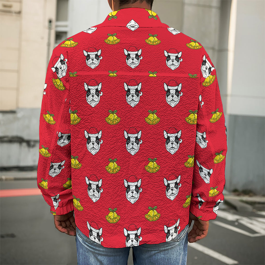 Christmas French Bulldog Santa Print Men's Shirt Jacket