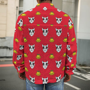 Christmas French Bulldog Santa Print Men's Shirt Jacket