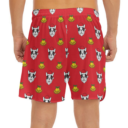 Christmas French Bulldog Santa Print Men's Split Running Shorts