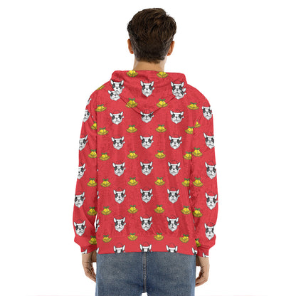 Christmas French Bulldog Santa Print Men's Velvet Pullover Hoodie