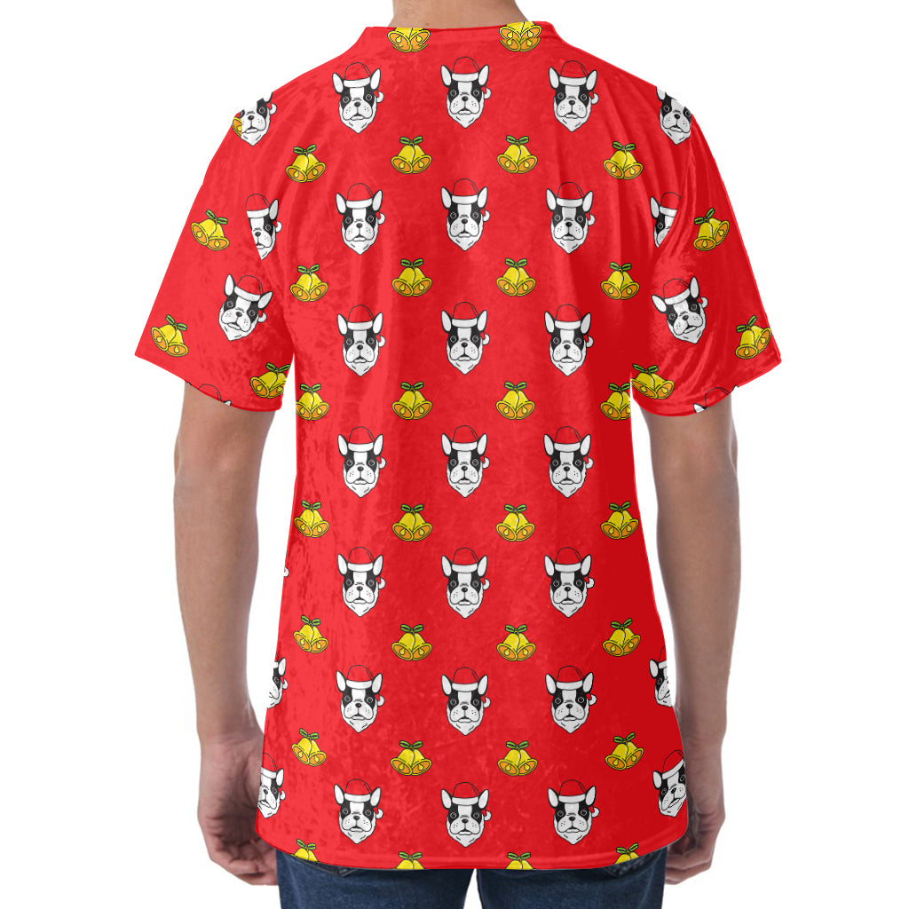 Christmas French Bulldog Santa Print Men's Velvet T-Shirt