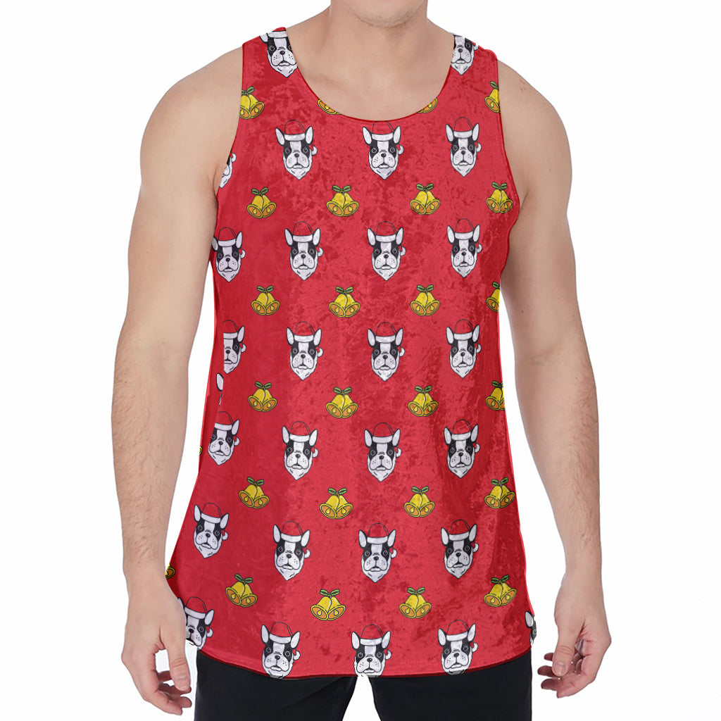 Christmas French Bulldog Santa Print Men's Velvet Tank Top