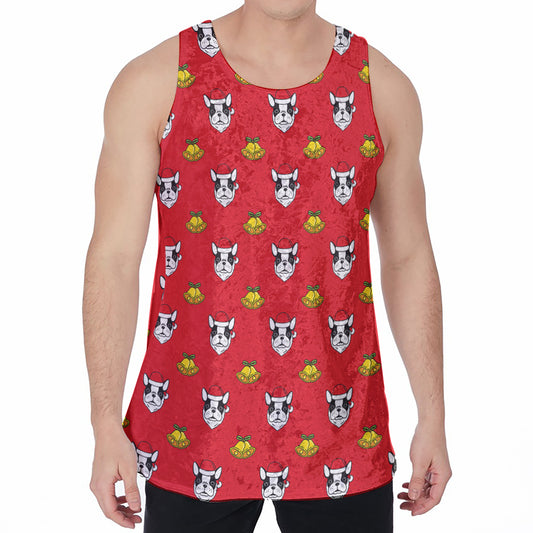 Christmas French Bulldog Santa Print Men's Velvet Tank Top