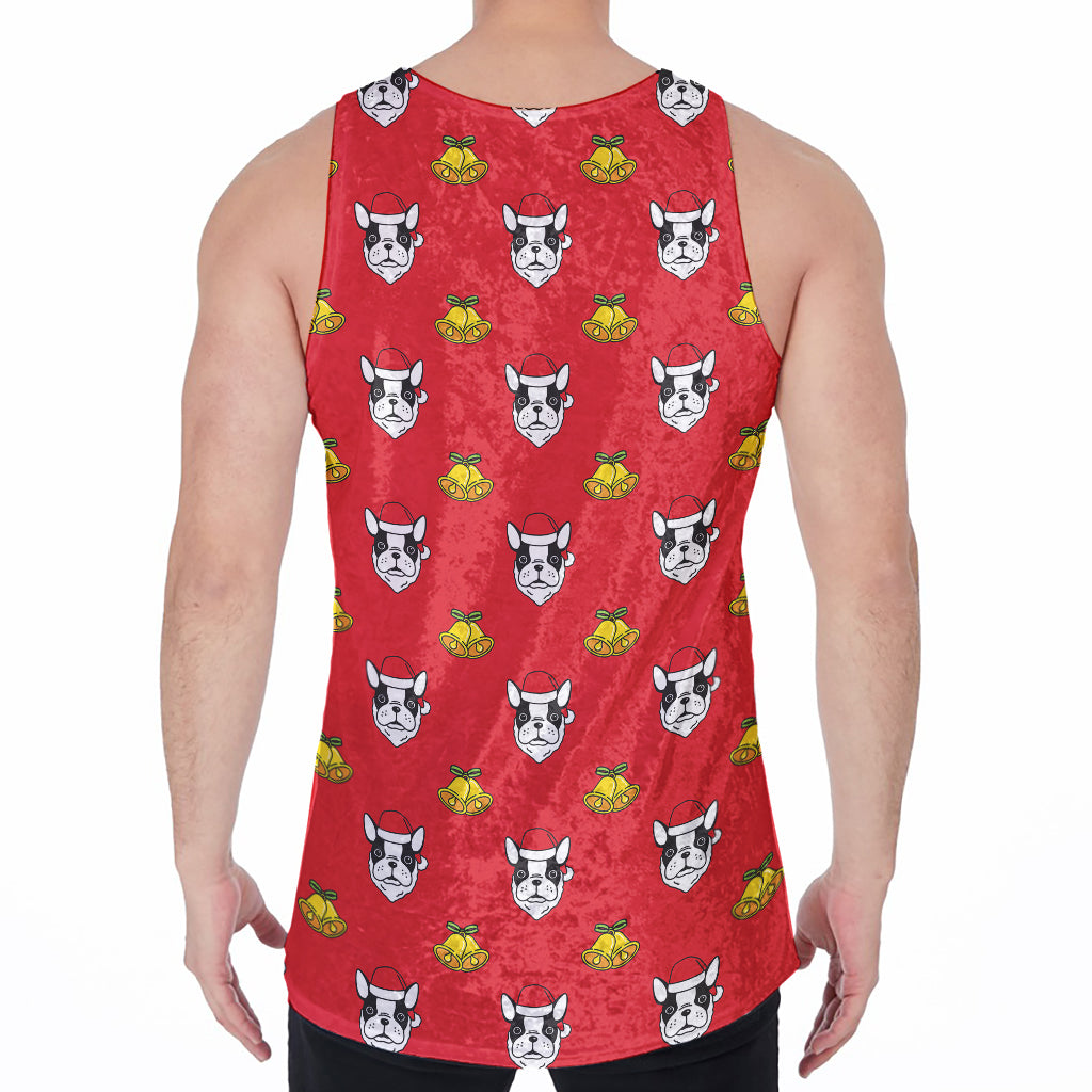 Christmas French Bulldog Santa Print Men's Velvet Tank Top