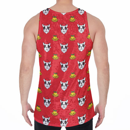 Christmas French Bulldog Santa Print Men's Velvet Tank Top