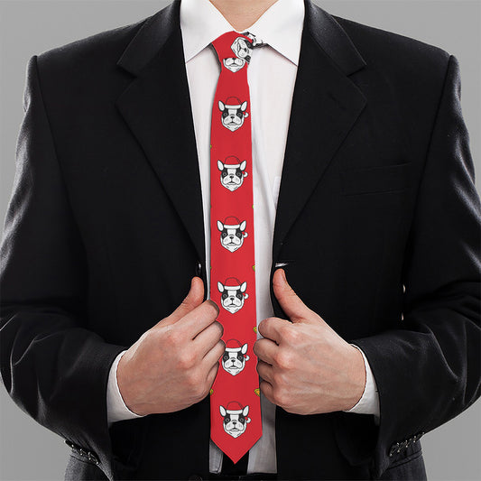 Christmas French Bulldog Santa Print Necktie