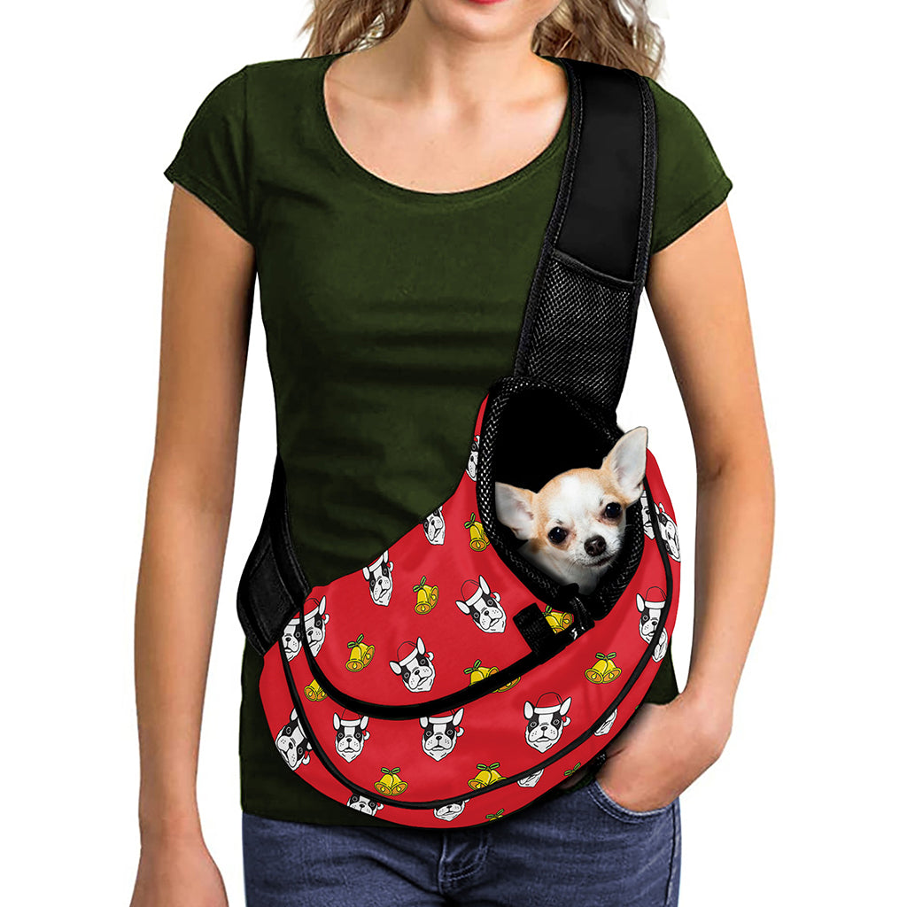 Christmas French Bulldog Santa Print Pet Sling Carrier